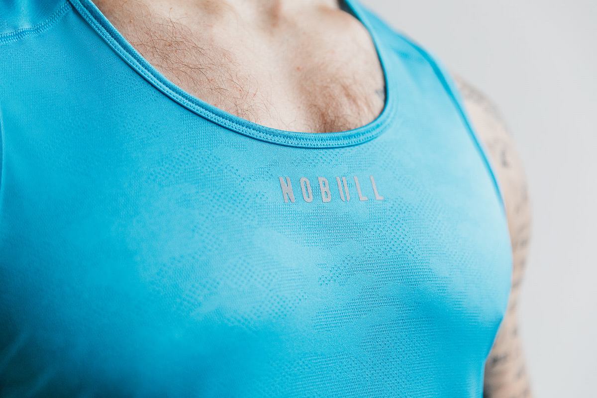 Nobull Lightweight Textured Neon Men's Tank Tops Blue Camo | Australia (LF8356)